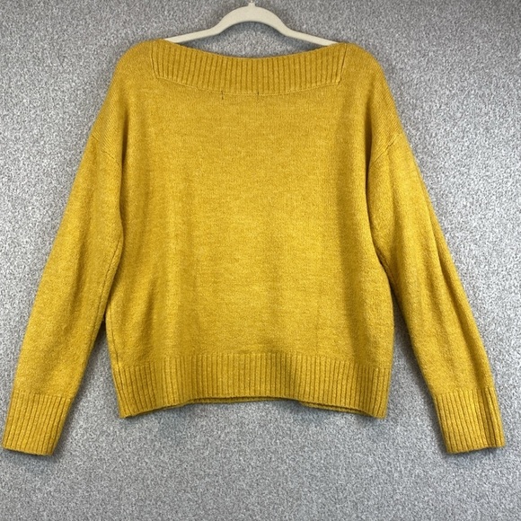 Marled golden yellow boat neck sweater XL boxy comfy neutral colorful preppy - Picture 6 of 7